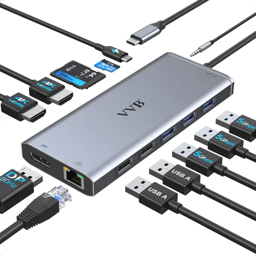 Estación de acoplamiento USB C para portátil con monitor dual HDMI para portátil Dell/HP/Lenovo tipo C Hub adaptador multipuerto dongle Dock, USB C