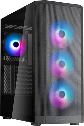 Silverstone Technology FARA 514X - Chasis de torre todo metálico ATX negro con soporte de radiador doble, ventiladores ARGB y soporte para GPU,