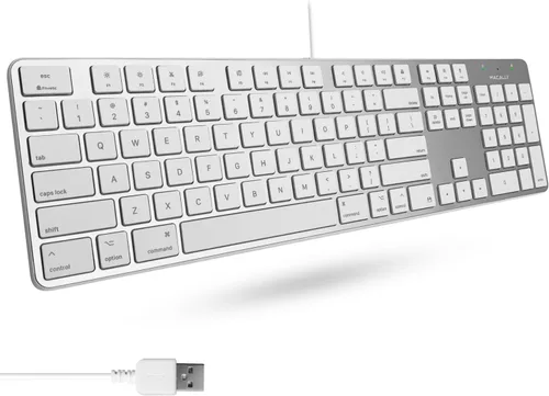 Macally Teclado USB ultradelgado con cable con teclado numérico para Apple Mac Pro, MacBook Pro/Air, iMac, Mac Mini, computadoras portátiles,