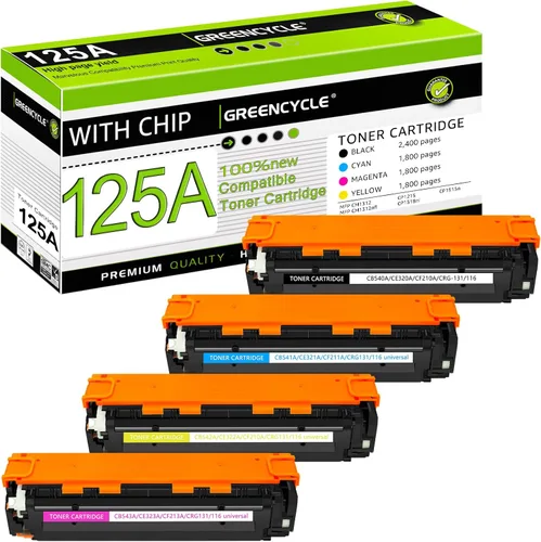 greencycle Cartucho de tóner de repuesto compatible para impresora HP 125A CB540A CB541A CB542A CB543A para usar con impresora MFP Color Laser Jet