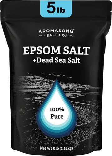 Aromasong Sal de Epsom con sal del mar muerto para remojo, 5 libras a granel, sal de baño 100% pura, remojo para pies y músculos
