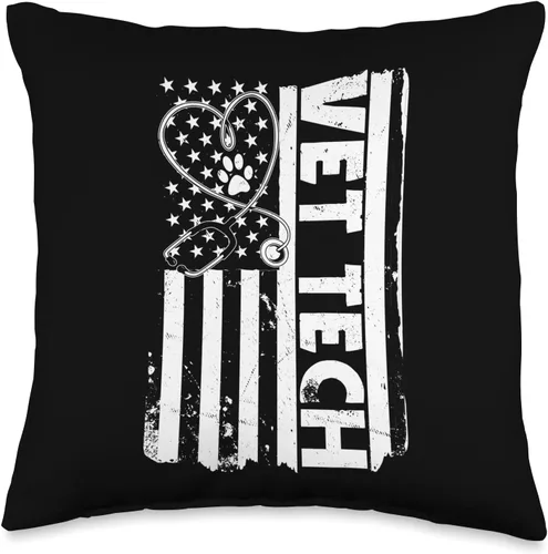 Veterinary Technician Design Animal Health USA Flag Vet Tech Veterinarian Nurse America - Almohada de 16 x 16 pulgadas, multicolor