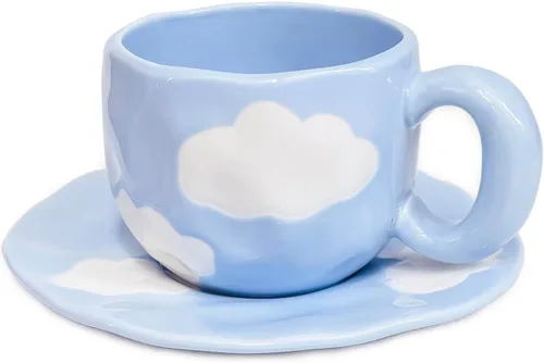 Taza de cerámica Noviko Cloud con platillo, taza de té en forma de nube para niñas y mamá, 11 oz