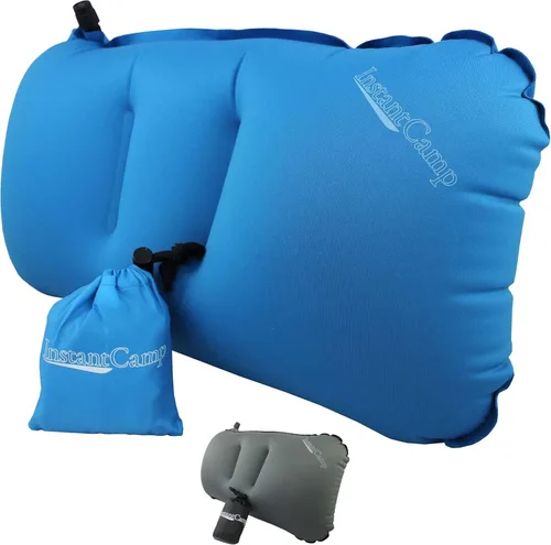 Almohada inflable ultraligera para viajes y campamentos, compresible y cómoda para lumbar, campamento, senderismo (azul)