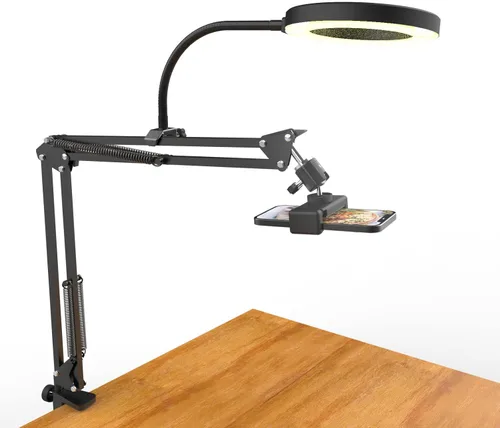 Soporte de cámara superior con anillo de luz, brazo flexible articulado para teléfono compatible con iPhone, webcam Logitech, trípode de escritorio